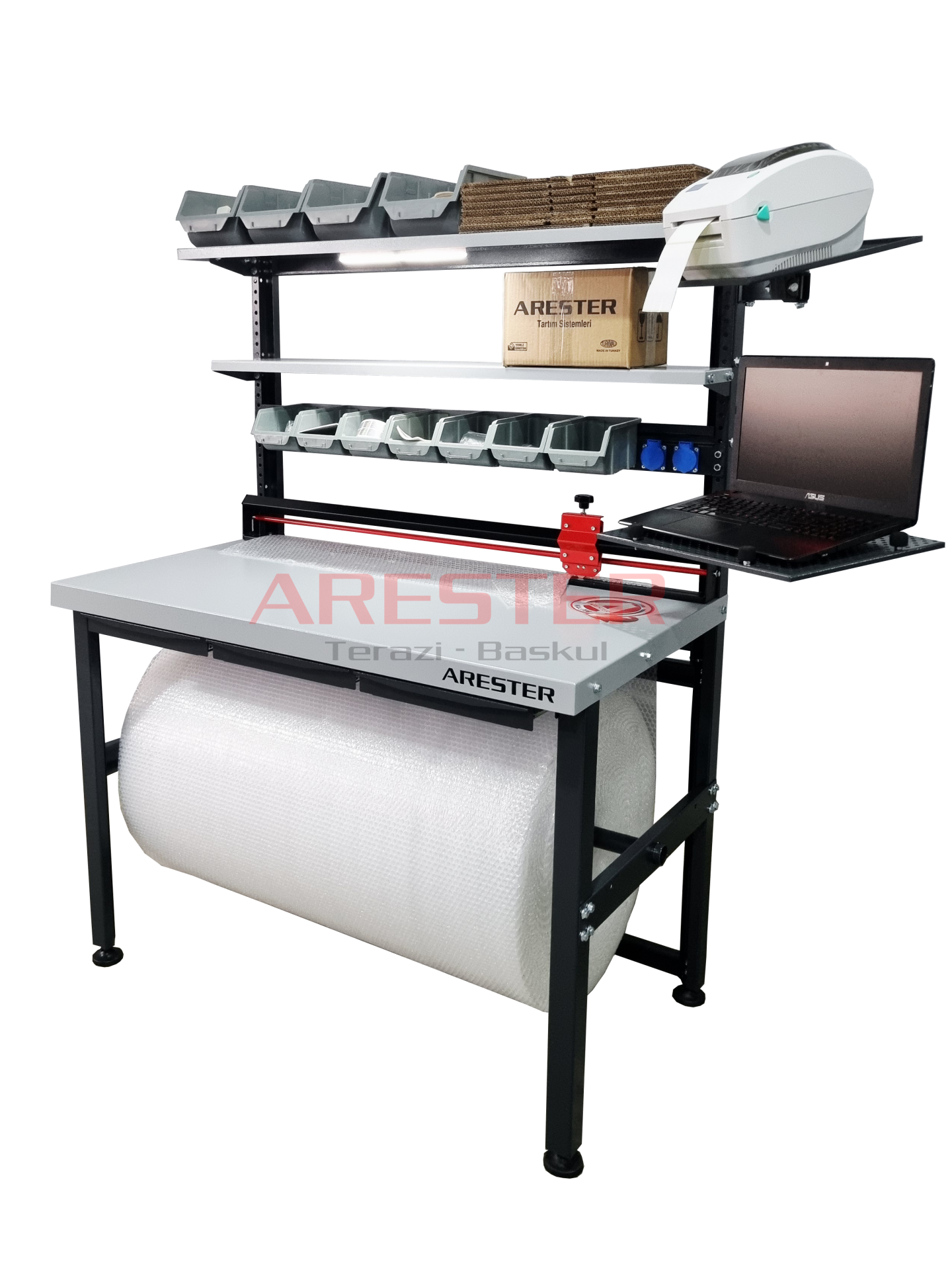 FLEXY Type D Paketleme Masası – Kompakt ve Tam Donanımlı Paketleme İstasyonu