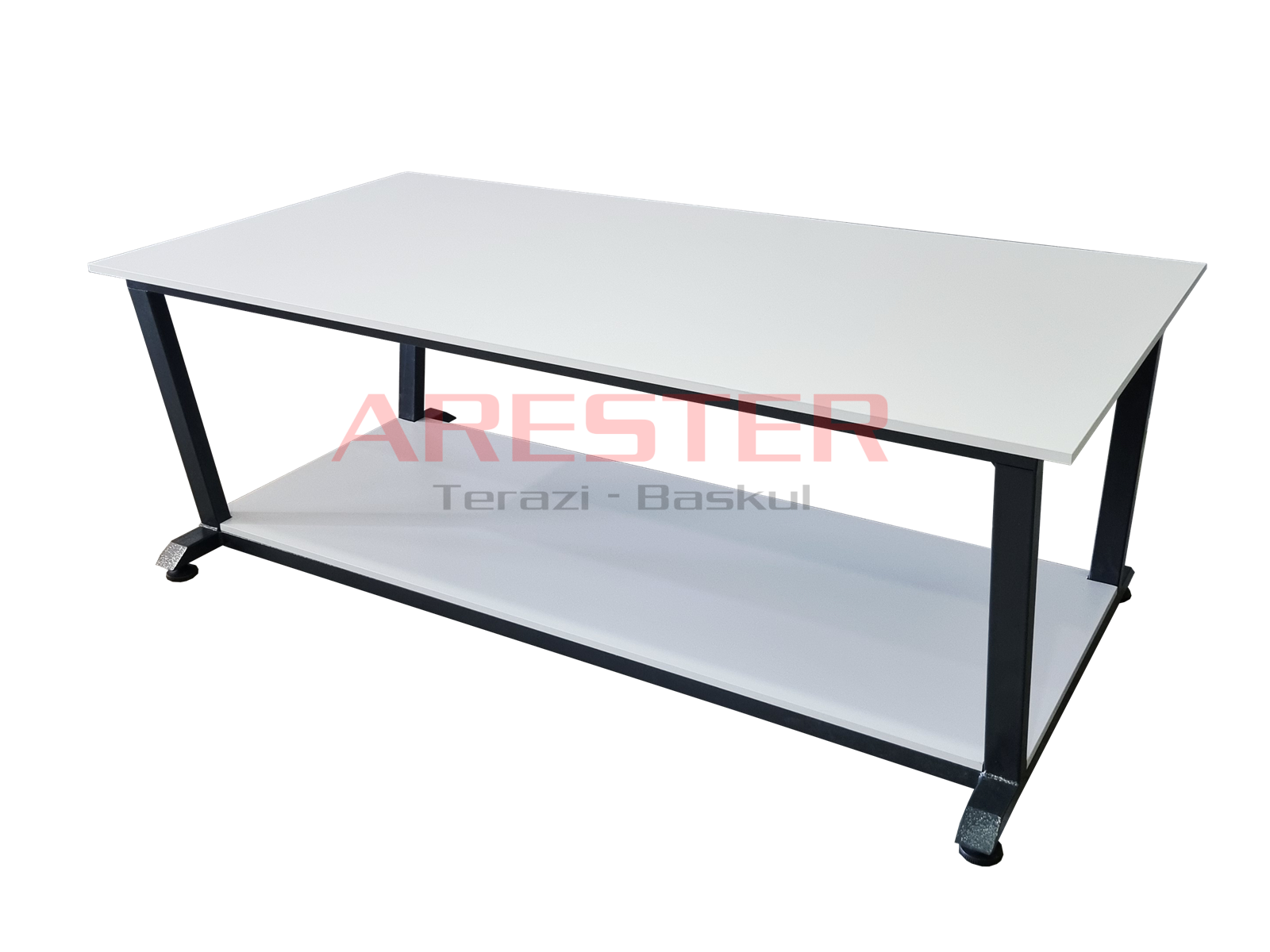 WB - Endüstriyel Çalışma Masası 100x200 cm – Alt Raflı Çelik Şase