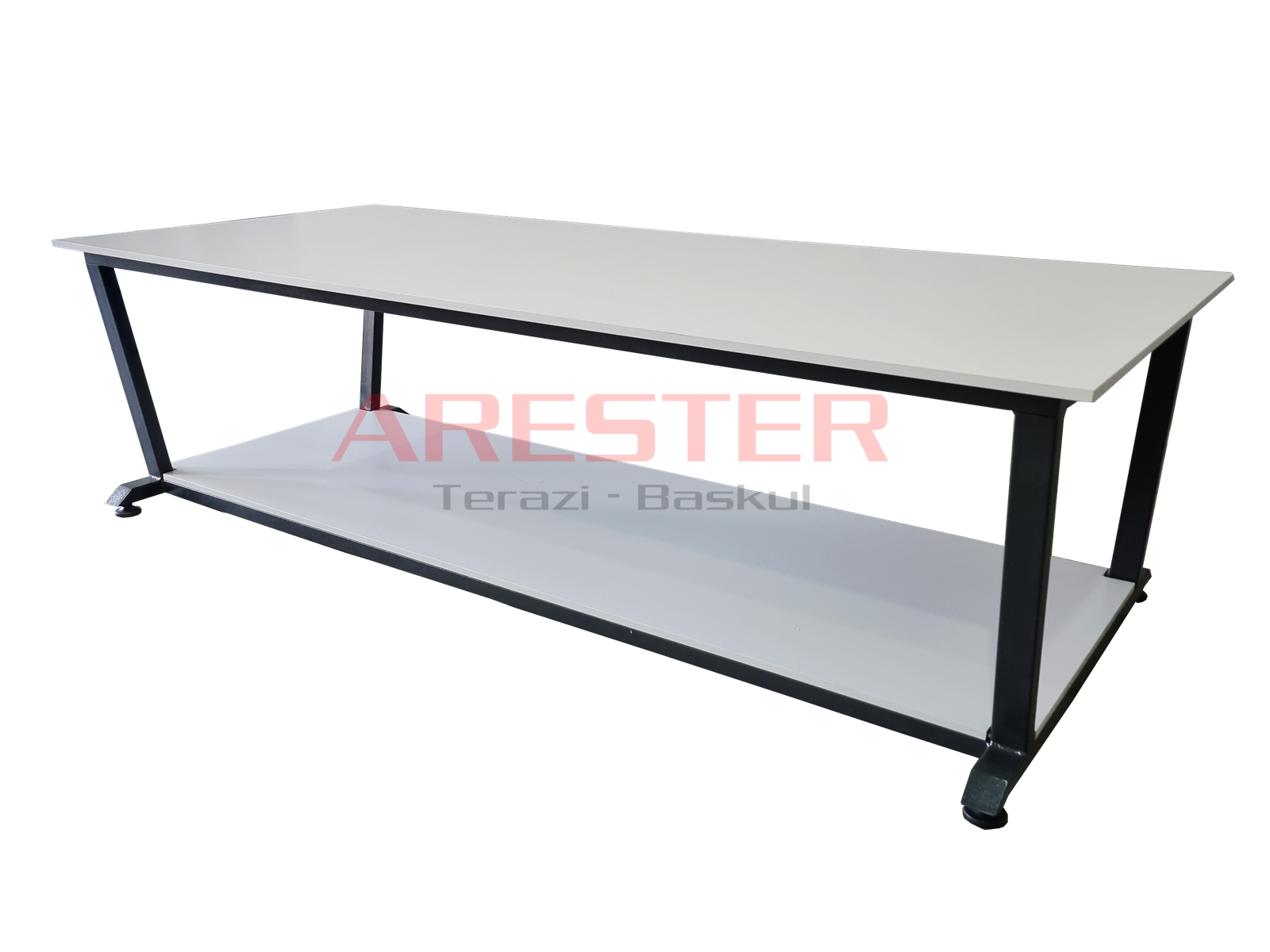 WB - Endüstriyel Çalışma Masası 100x250 cm – Alt Raflı Çelik Şase