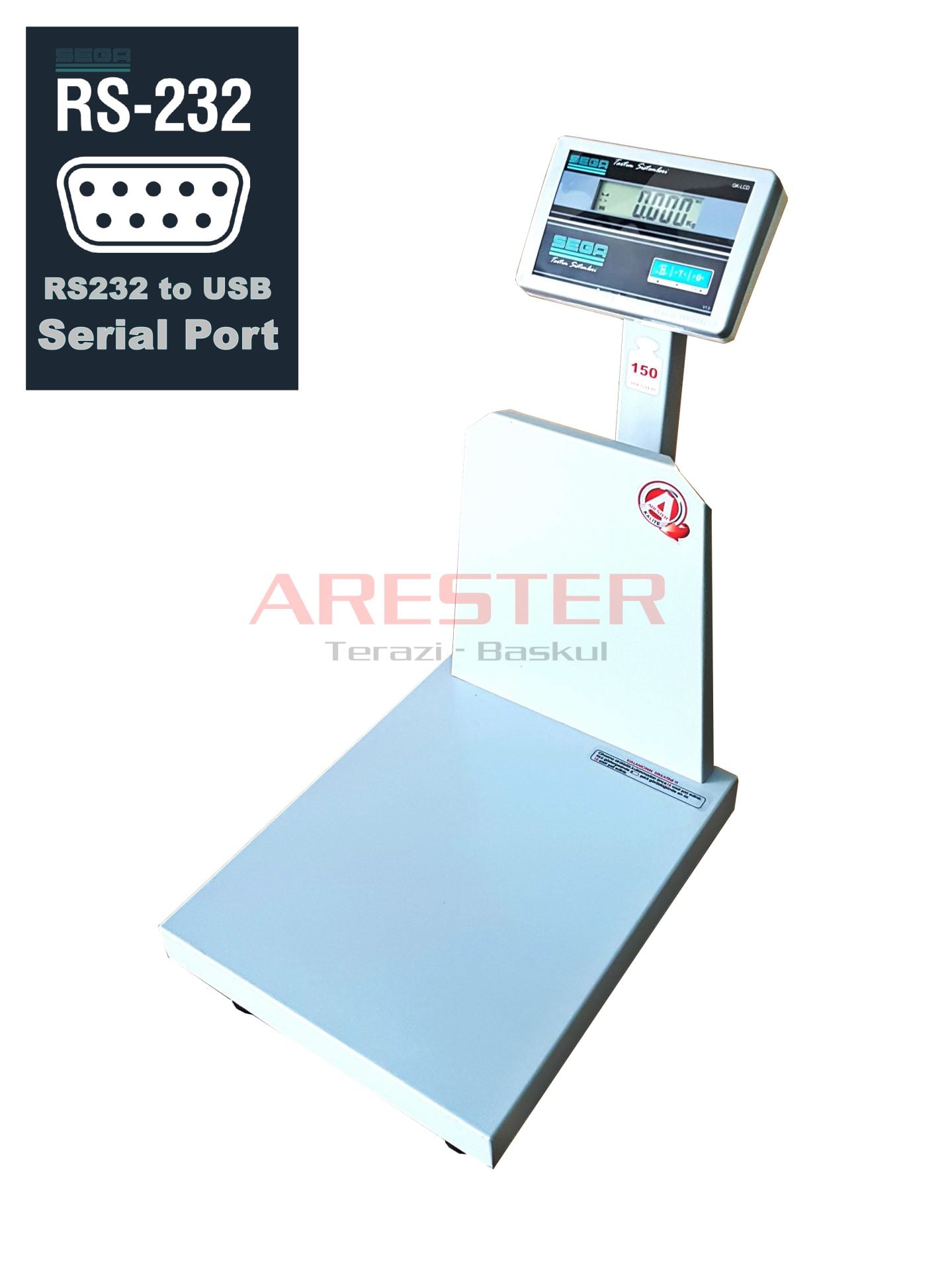 GK Seri LCD 40x50 cm 150 Kg - 20 Gr Elektronik Baskül RS232 - Serial Port Terazi Bilgisayar Bağlantısı